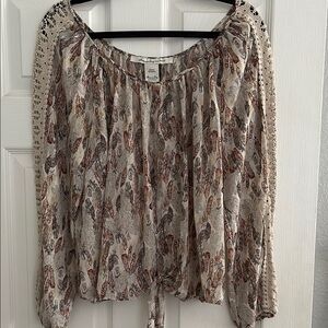 American Rag Brown and Cream Ruffled Blouse with Long Sleeves